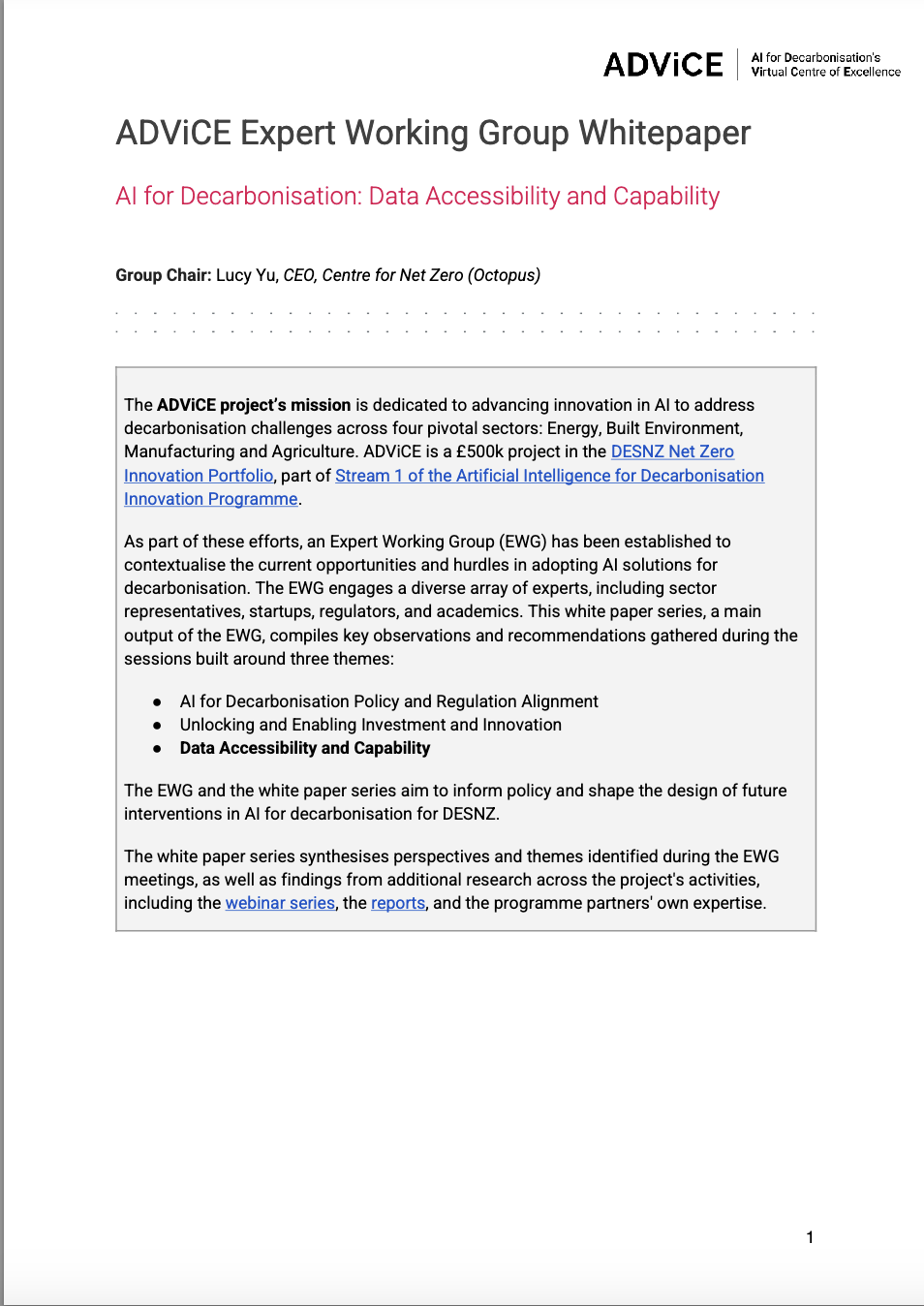 Decarbonisation Data Accessibility and Capability