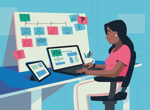 An illustration that shows a project team designing and developing a system. They are organised such that they form an abstract assurance case.