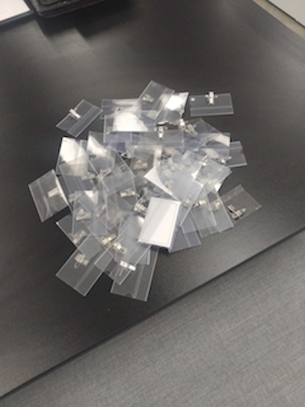 Empty name tag holders