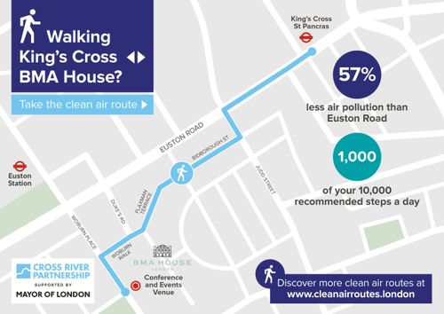 walking route from Kings Cross to BMA House