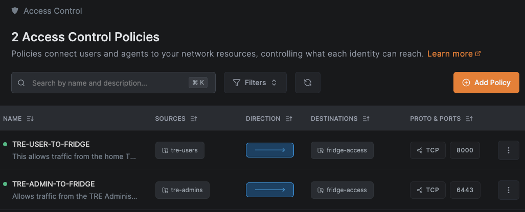 An example of the correct setup for NetBird Access policies.