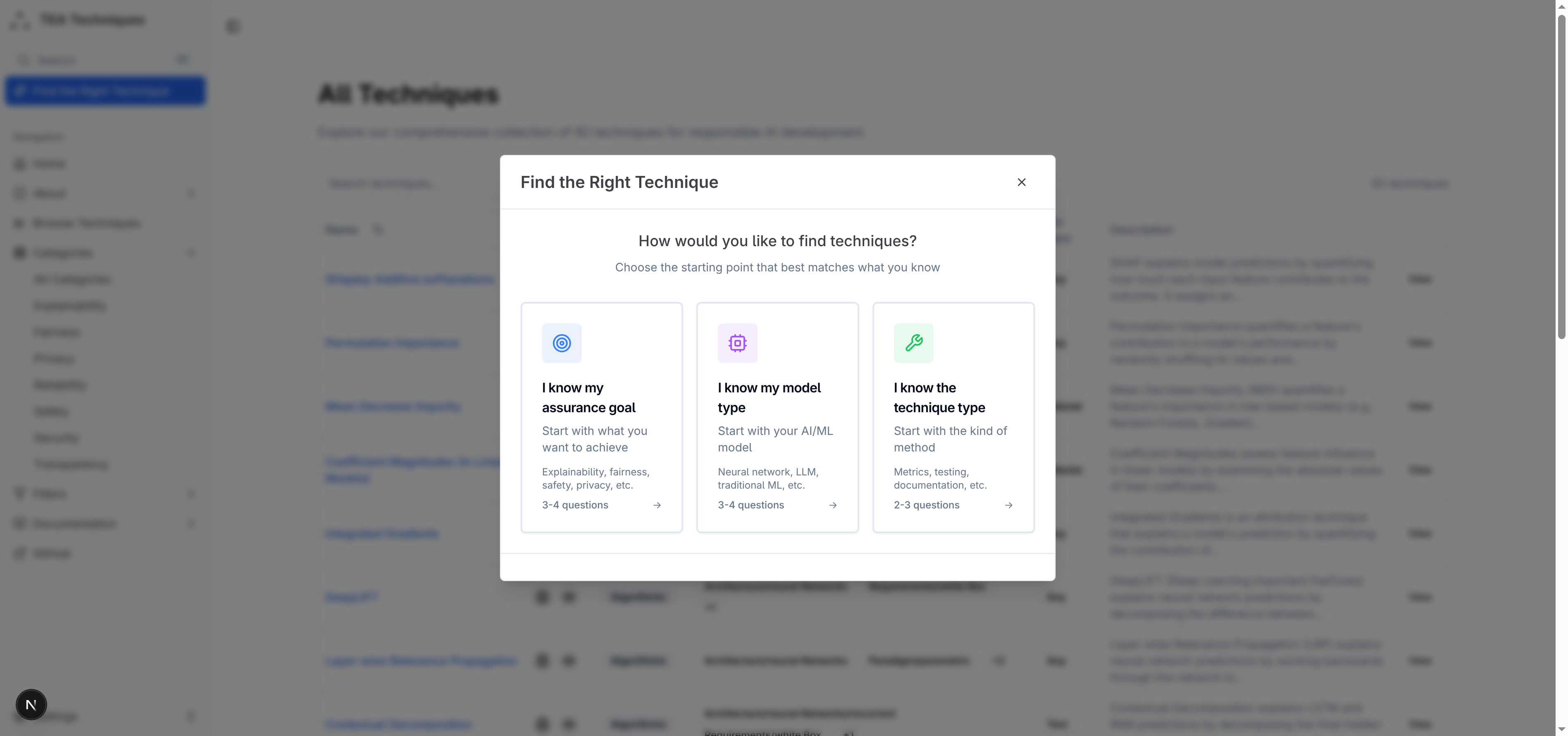 Initial wizard modal showing three entry point options