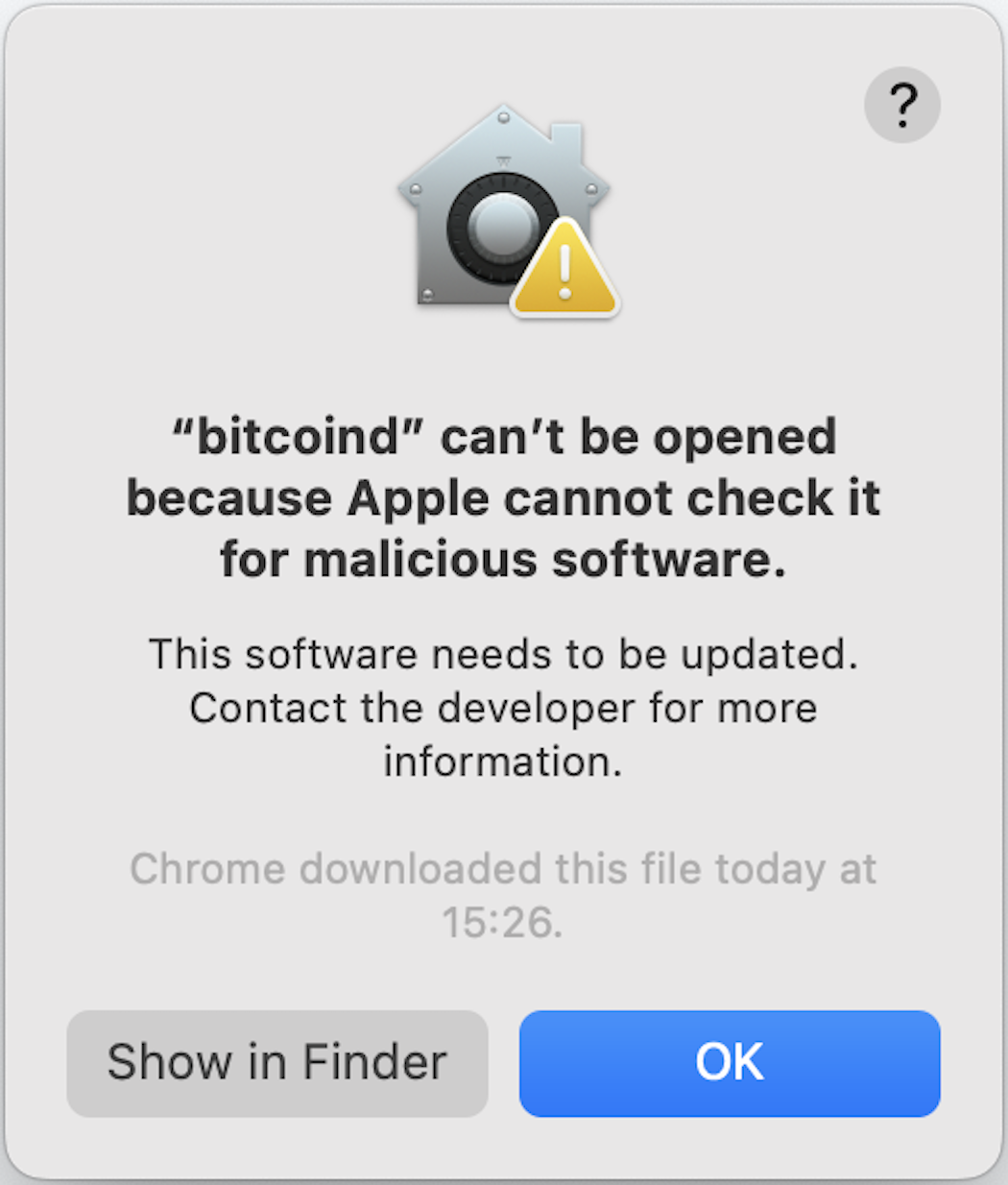 bitcoind macOS pop-up