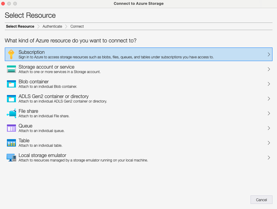 Azure Storage Explorer deployment team connection step 2