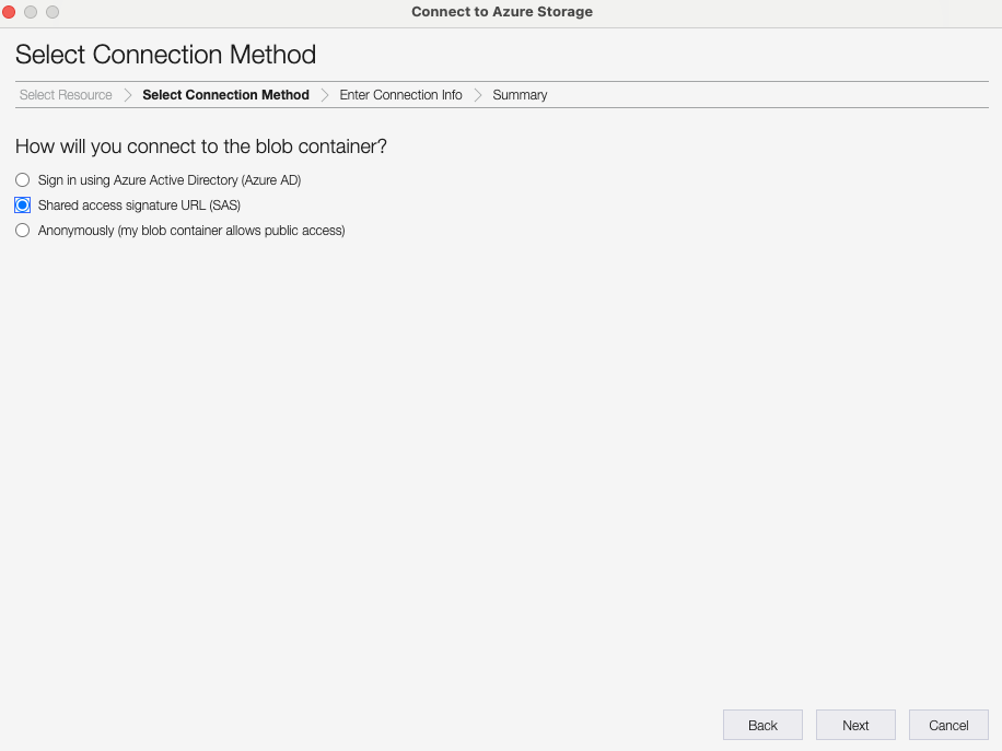 Azure Storage Explorer connection step 4