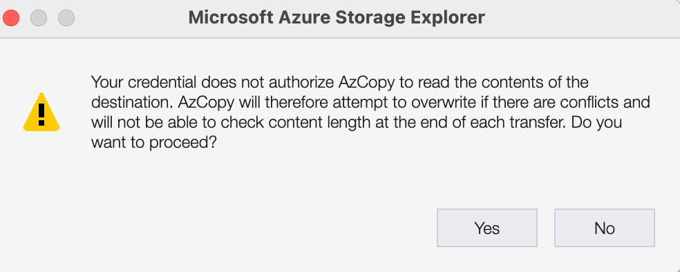 Azure Storage Explorer warning